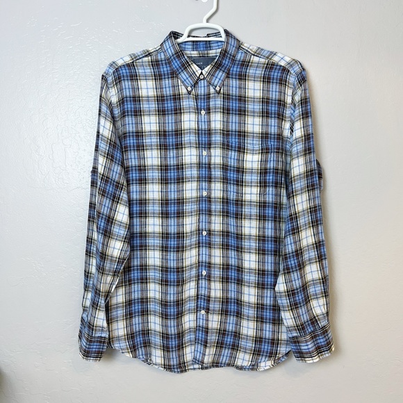 •VINCE• Plaid 100% Linen Casual Long-Sleeve Button Down Shirt Size XL - Picture 1 of 12